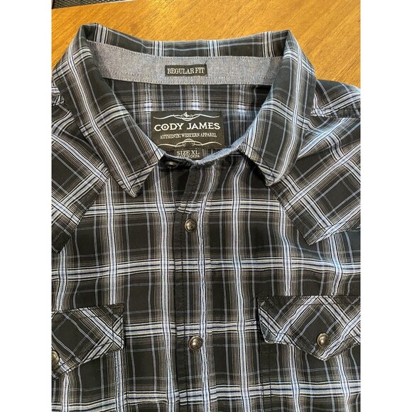Cody James Authentic Western Apparel Shirt Sz XL Blue Plaid Pearl Snaps Cuffs - Picture 6 of 9
